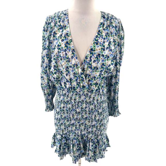 NWT Veronica Beard Darrah Smocked Floral V-Neck Dress with Ruffle Hem Sz 10 - Picture 5 of 10